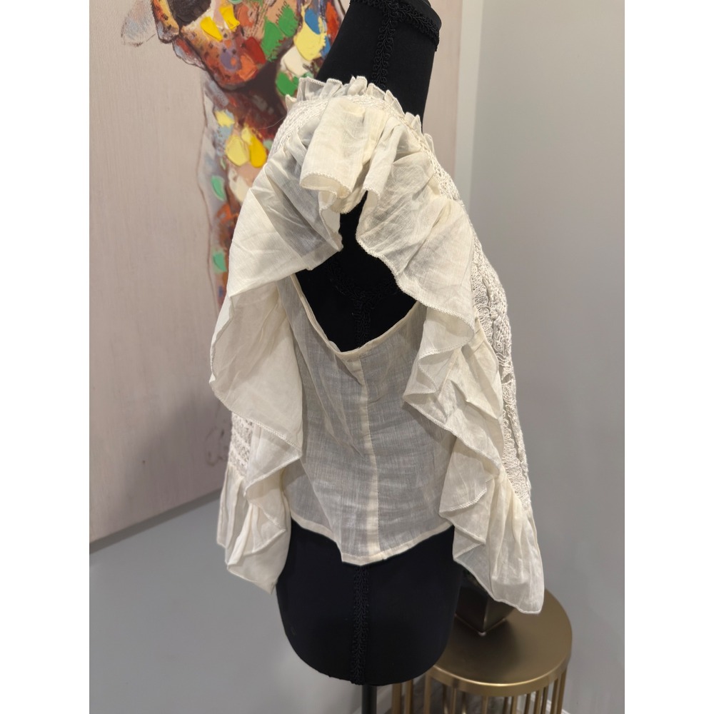 Joie Anitra Embroidered Crochet Ruffle Sleeve Top Porcelain White Small NWT - Picture 3 of 7
